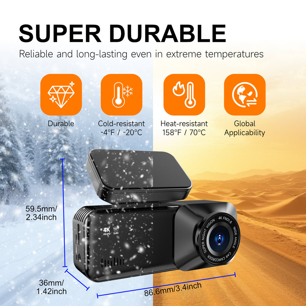 4K UHD Front and 1080P Rear Dash Cam with Built in WiFi and App 170 Degree Wide Angle Super Night Vision Parking Mode Loop Recording G Sensor for Cars