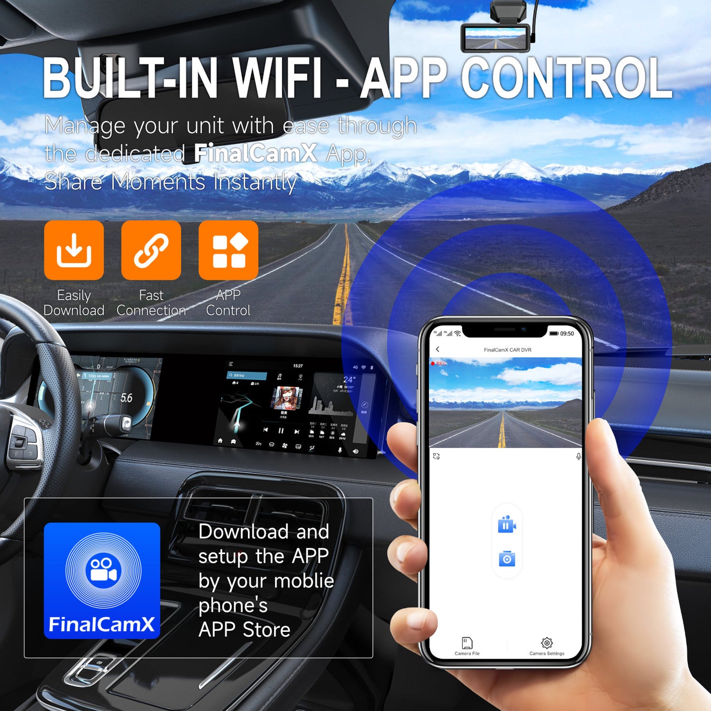 4K UHD Front and 1080P Rear Dash Cam with Built in WiFi and App 170 Degree Wide Angle Super Night Vision Parking Mode Loop Recording G Sensor for Cars
