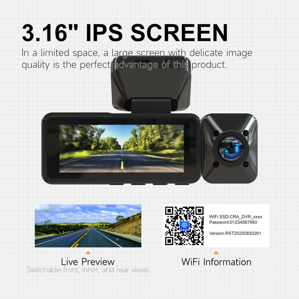 4K+1080P Dual Lens Dash Cam Front and Rear Car Camera 170° Wide Angle with Built-in Wi-Fi and APP Control Super Night Vision Parking Monitor Loop Recording for Cars