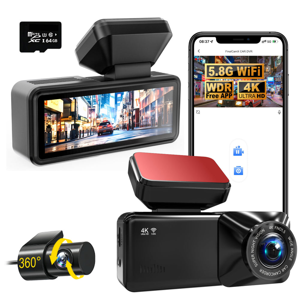4K UHD Front and 1080P Rear Dash Cam with Built in WiFi and App 170 Degree Wide Angle Super Night Vision Parking Mode Loop Recording G Sensor for Cars