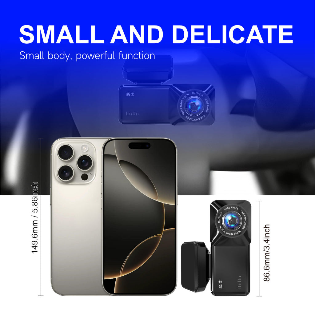 4K UHD Front and 1080P Rear Dash Cam with Built in WiFi and App 170 Degree Wide Angle Super Night Vision Parking Mode Loop Recording G Sensor for Cars