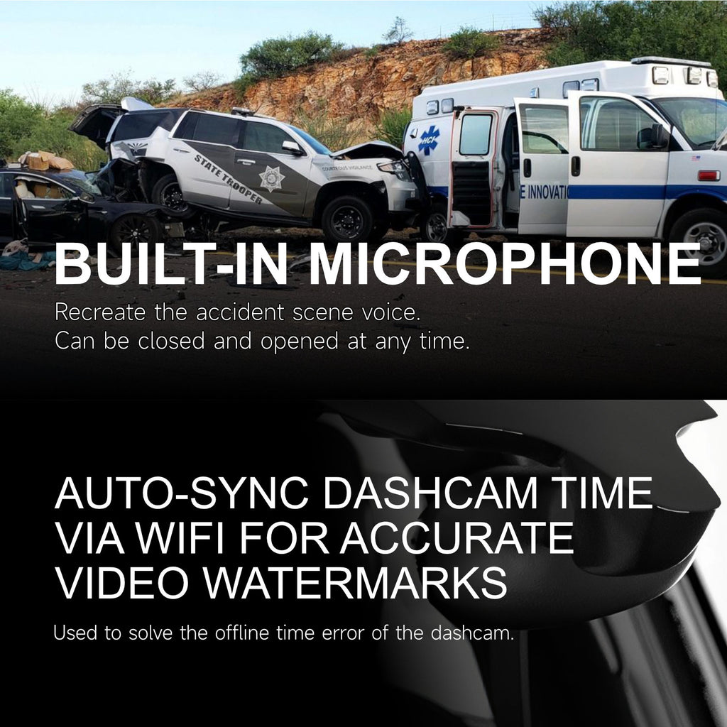 4K+1080P Dual Lens Dash Cam Front and Rear Car Camera 170° Wide Angle with Built-in Wi-Fi and APP Control Super Night Vision Parking Monitor Loop Recording for Cars