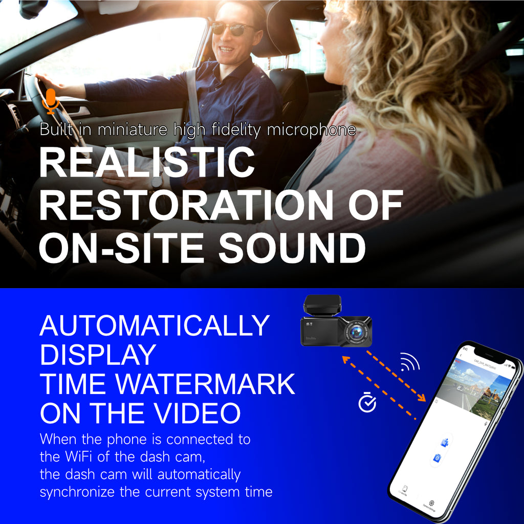 4K UHD Front and 1080P Rear Dash Cam with Built in WiFi and App 170 Degree Wide Angle Super Night Vision Parking Mode Loop Recording G Sensor for Cars
