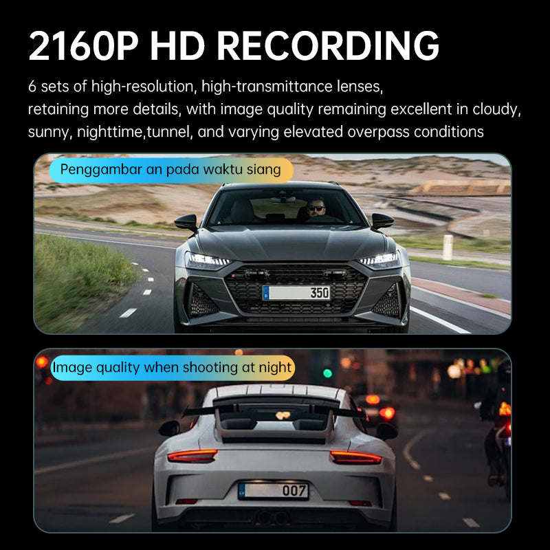 Car Dash Cam 4K Ultra HD 2160P Front Interior Rear Recording 3-in-1 Lens 170 Degree Wide Angle Smartphone APP Connection Night Vision HDR Parking Recording 24 Hour Parking Monitoring Auto Loop Recording Trending Viral Latest