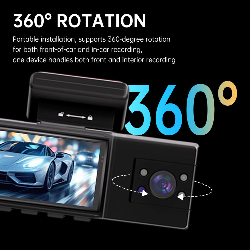 Car Dash Cam 4K Ultra HD 2160P Front Interior Rear Recording 3-in-1 Lens 170 Degree Wide Angle Smartphone APP Connection Night Vision HDR Parking Recording 24 Hour Parking Monitoring Auto Loop Recording Trending Viral Latest