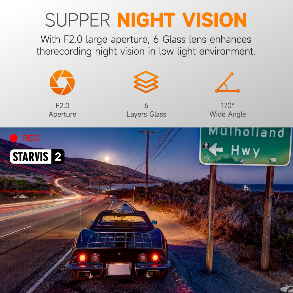 2K QHD Dashboard Camera WiFi Dash Cam Front and Rear View 170 Degree Wide Angle Lens Night Vision WDR G Sensor Loop Recording with 64GB Memory Card Easy Mount for Car Vehicle Safety