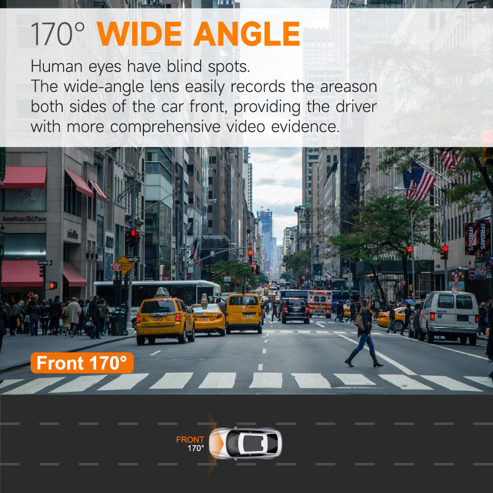 2K QHD Dashboard Camera WiFi Dash Cam Front and Rear View 170 Degree Wide Angle Lens Night Vision WDR G Sensor Loop Recording with 64GB Memory Card Easy Mount for Car Vehicle Safety