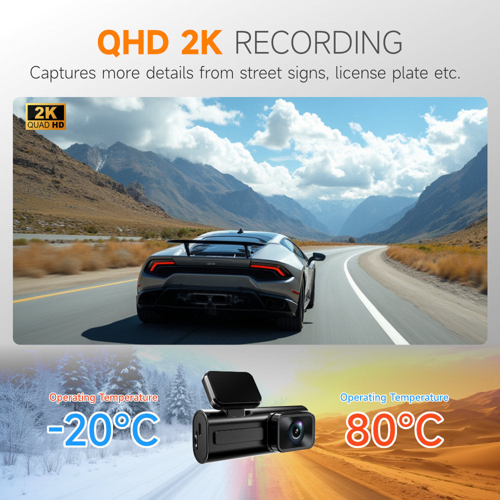 2K QHD Dashboard Camera WiFi Dash Cam Front and Rear View 170 Degree Wide Angle Lens Night Vision WDR G Sensor Loop Recording with 64GB Memory Card Easy Mount for Car Vehicle Safety