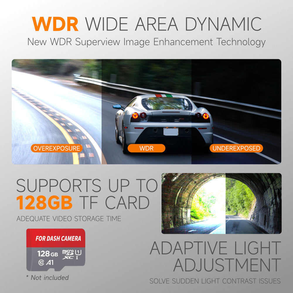 2K QHD Dashboard Camera WiFi Dash Cam Front and Rear View 170 Degree Wide Angle Lens Night Vision WDR G Sensor Loop Recording with 64GB Memory Card Easy Mount for Car Vehicle Safety