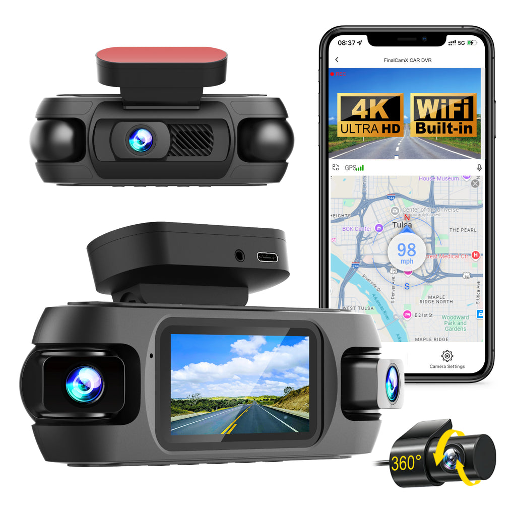 Professional 4K Quad Channel Dash Camera Built in WiFi and GPS Super Night Vision with STARVIS 2 Loop Recording G Sensor Collision Detection and Parking Surveillance Guard Your Car Day and Night