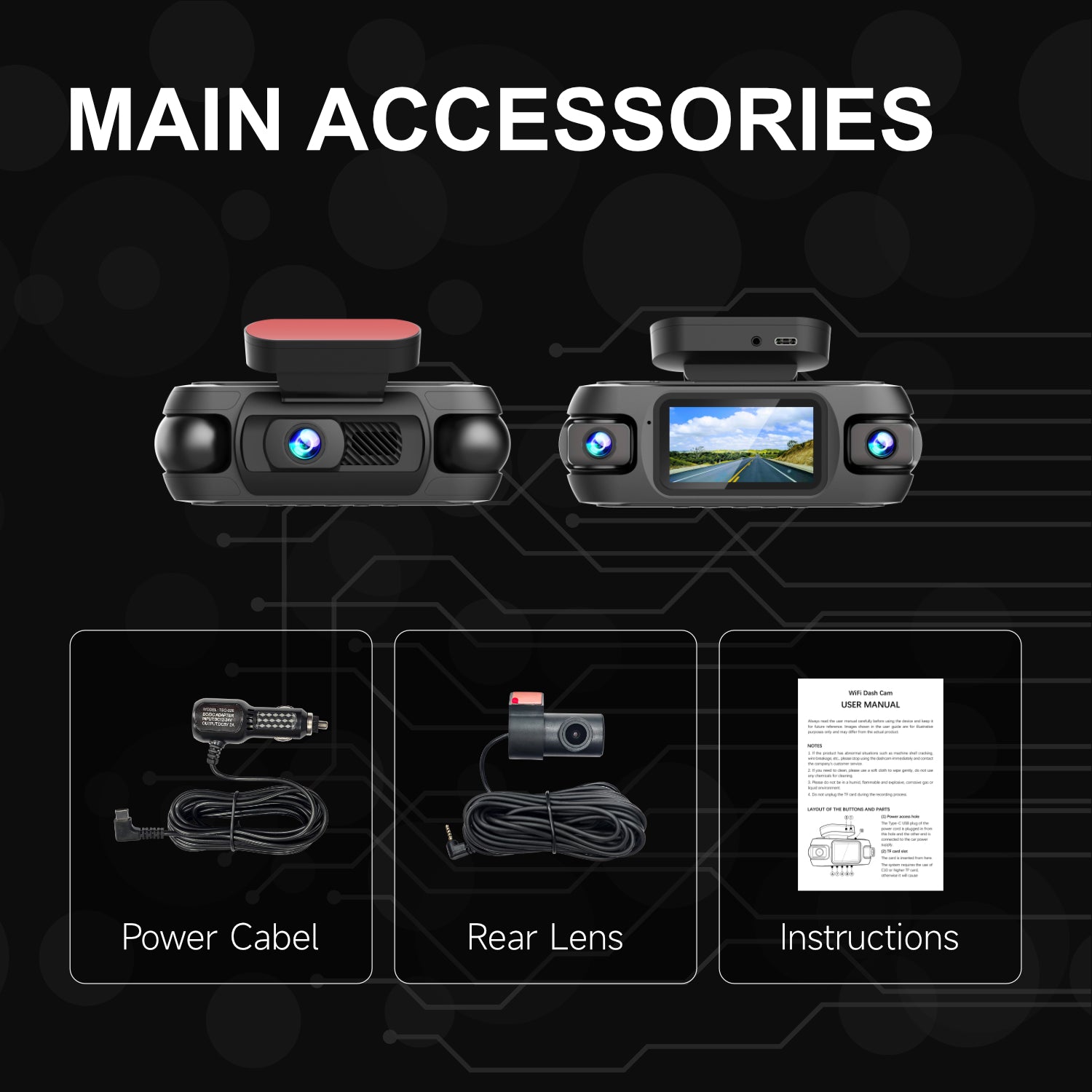 Professional 4K Quad Channel Dash Camera Built in WiFi and GPS Super Night Vision with STARVIS 2 Loop Recording G Sensor Collision Detection and Parking Surveillance Guard Your Car Day and Night