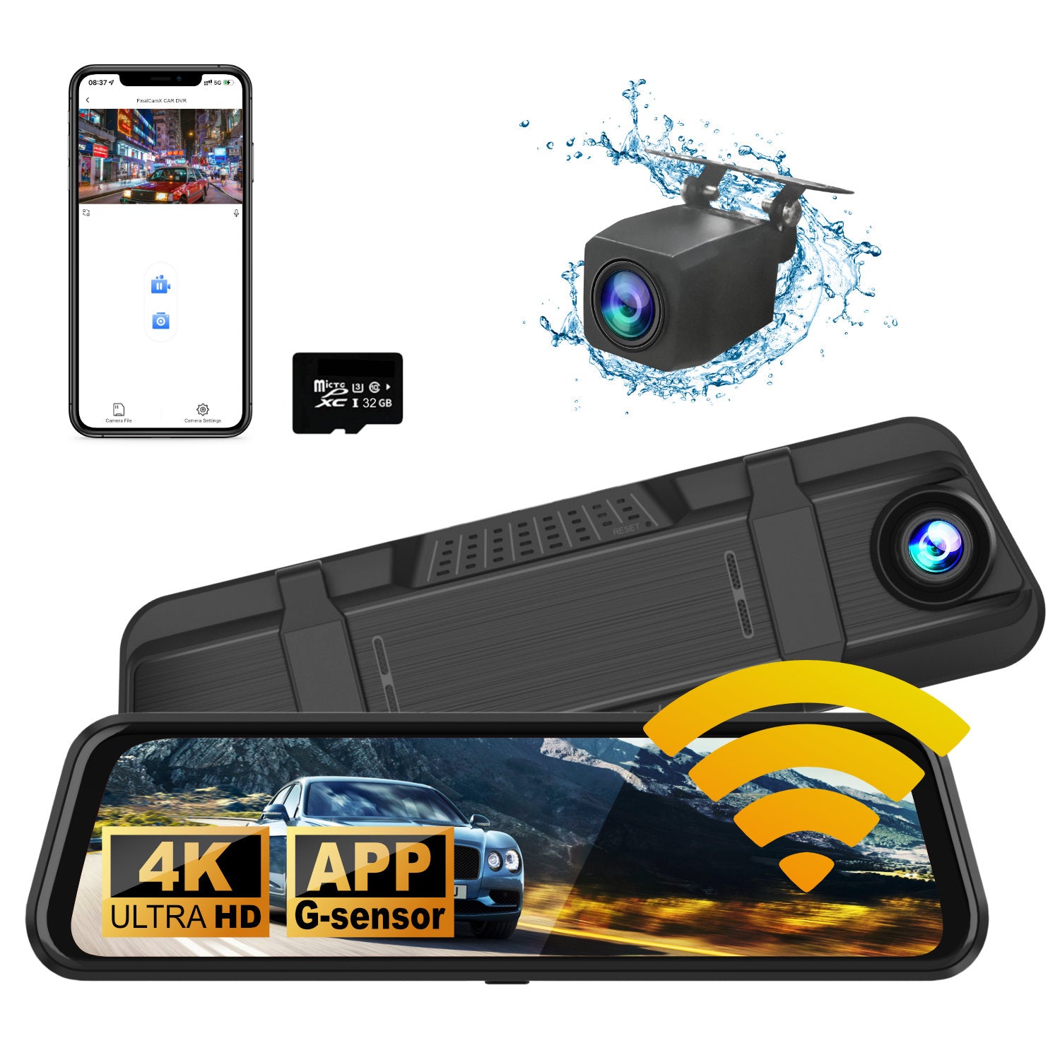 4K Dual Dash Cam Front and Rear Touch Screen with App WiFi Super Night Vision Parking Mode Monitor Loop Recording Time Lapse for Car Truck SUV Waterproof Camera