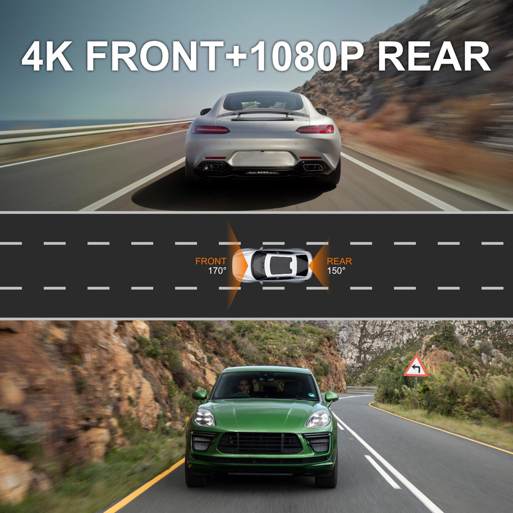 4K Dual Dash Cam Front and Rear Touch Screen with App WiFi Super Night Vision Parking Mode Monitor Loop Recording Time Lapse for Car Truck SUV Waterproof Camera