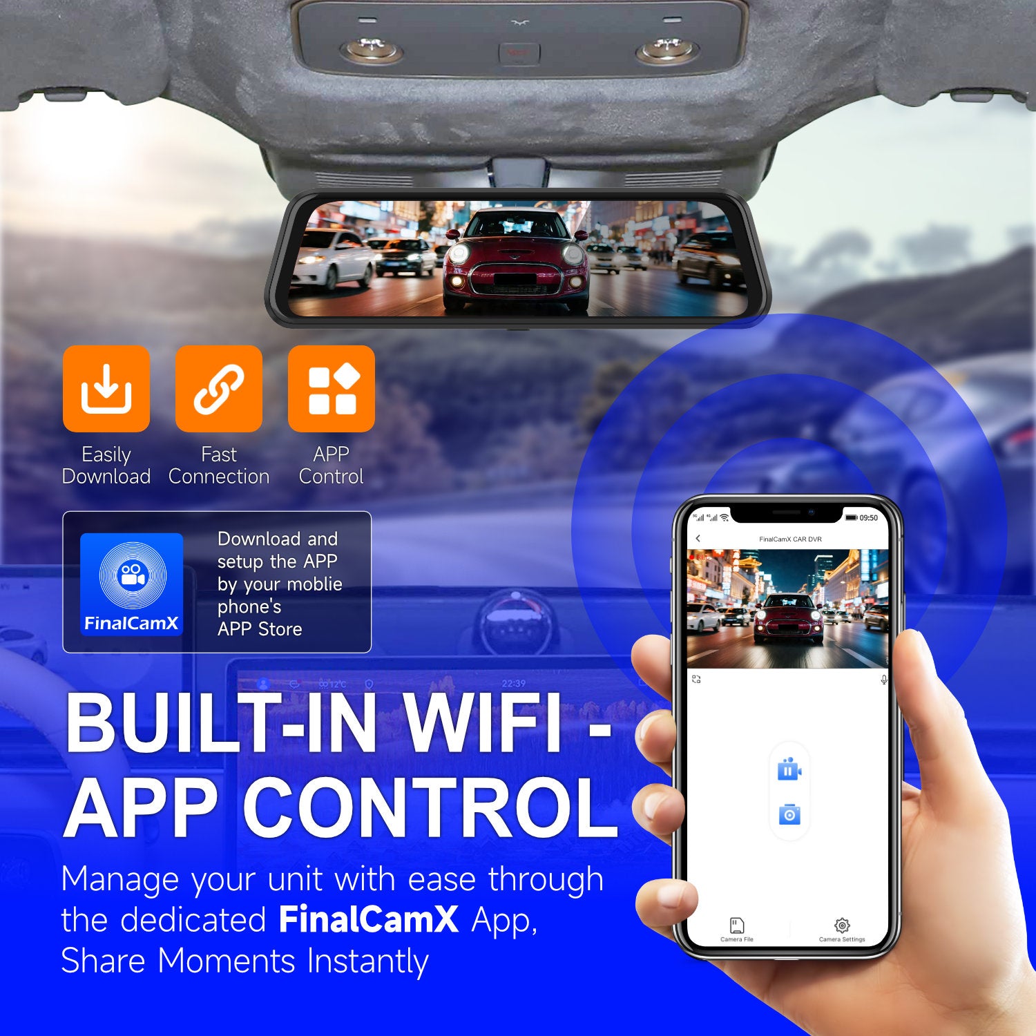 4K Dual Dash Cam Front and Rear Touch Screen with App WiFi Super Night Vision Parking Mode Monitor Loop Recording Time Lapse for Car Truck SUV Waterproof Camera