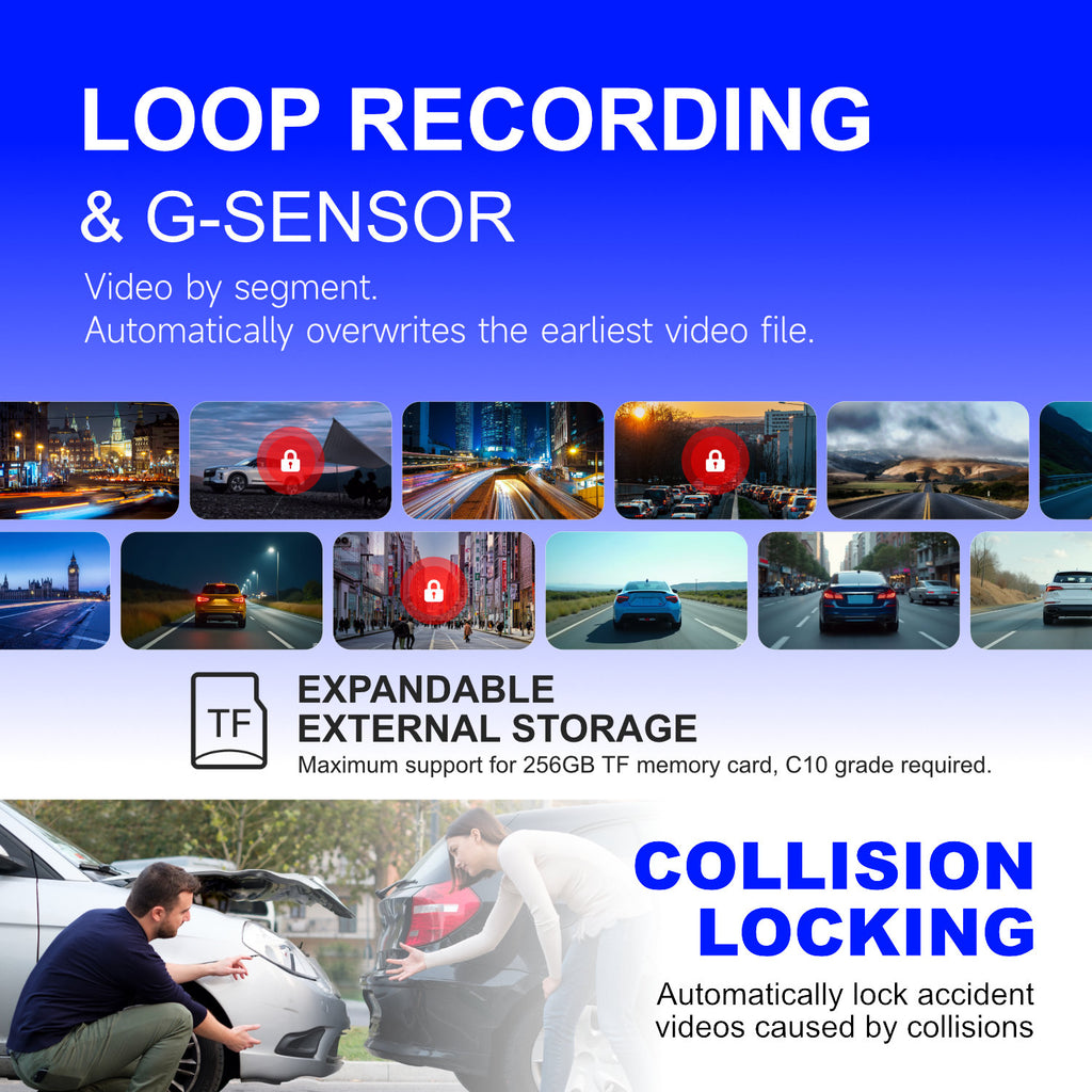 4K Dual Dash Cam Front and Rear Touch Screen with App WiFi Super Night Vision Parking Mode Monitor Loop Recording Time Lapse for Car Truck SUV Waterproof Camera