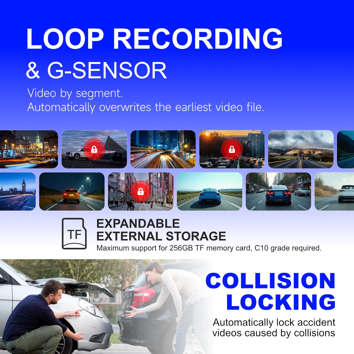 4K Dual Dash Cam Front and Rear Touch Screen with App WiFi Super Night Vision Parking Mode Monitor Loop Recording Time Lapse for Car Truck SUV Waterproof Camera