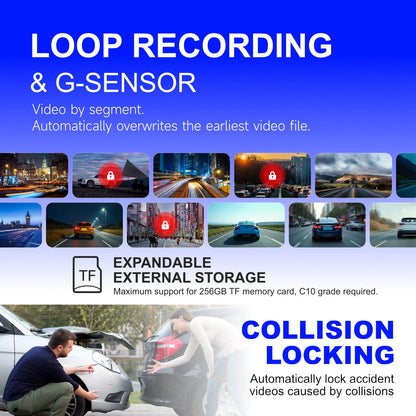 4K Dual Dash Cam Front and Rear Touch Screen with App WiFi Super Night Vision Parking Mode Monitor Loop Recording Time Lapse for Car Truck SUV Waterproof Camera